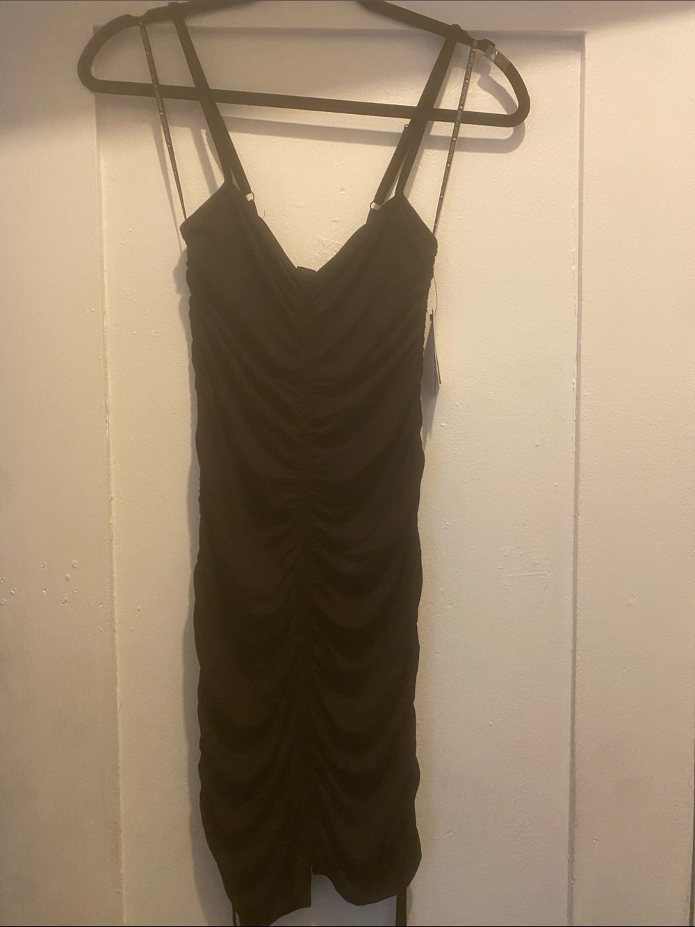 Volcom Black Ruched Midi Dress with Straps